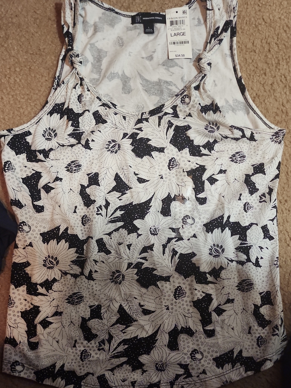 INC International Concepts Black and White Floral Scoop Neck Tank